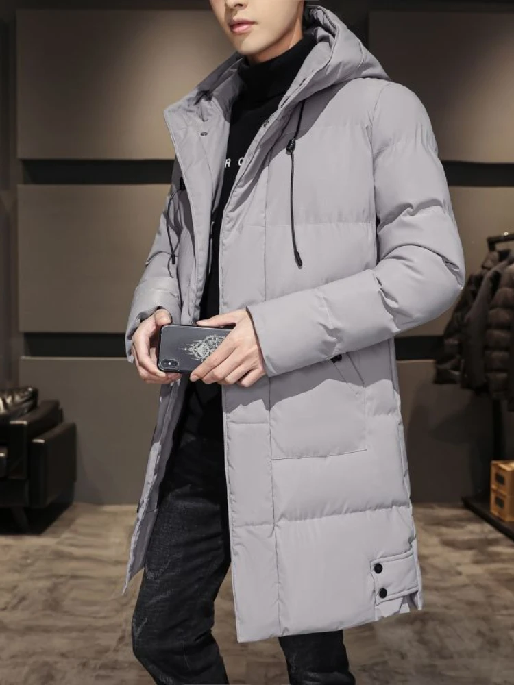 Korean Down Cotton Jacket Winter Lengthened Cotton Coat Men\'s Medium-length Knee Thickened Hooded Cotton Clothing