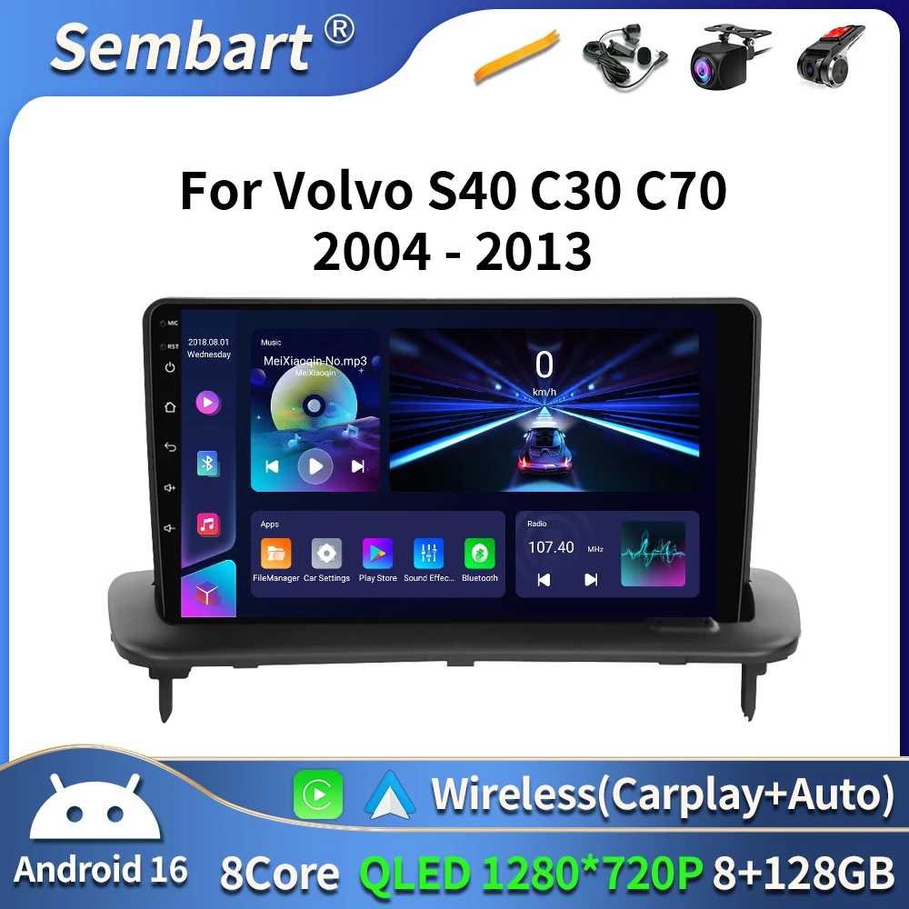 Android 16 Carplay DSP WIFI + 4G Radio de coche reproductor Multimedia para Volvo S40 C30 C70 2 MS 2004-2013 Autoradio estéreo 2din unidad principal