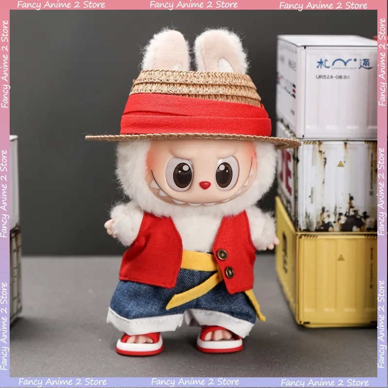 

Fashion Cartoon Luffy Clothes Outfits for 17cm Labubu Dolls Trendy Plush Dolls Red Vest Jeans Cosplay Clothing Doll Accessories