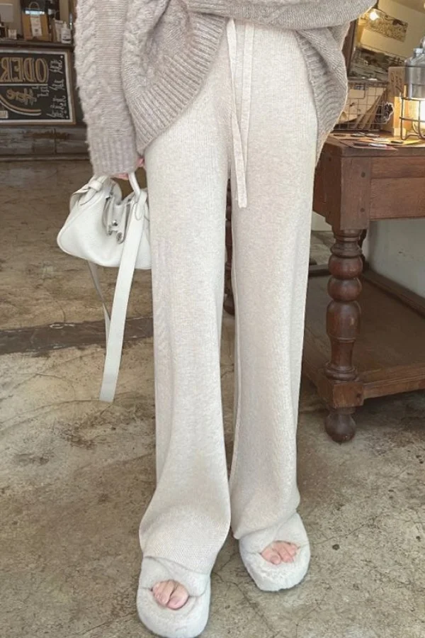 

Новые тонкие осенне-зимние широкие брюки с ледяной нитью, проницаемые женские весенние прямые длинные брюки с эластичной резинкой на талии CQ185