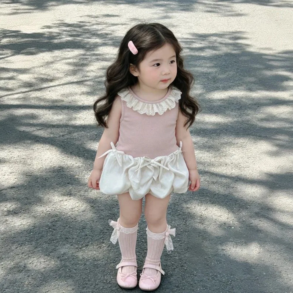 Girls Dress Baby Girls 2026 Summer New Patchwork Sleeveless Dress Children Princess Bow Flower Bud Dress