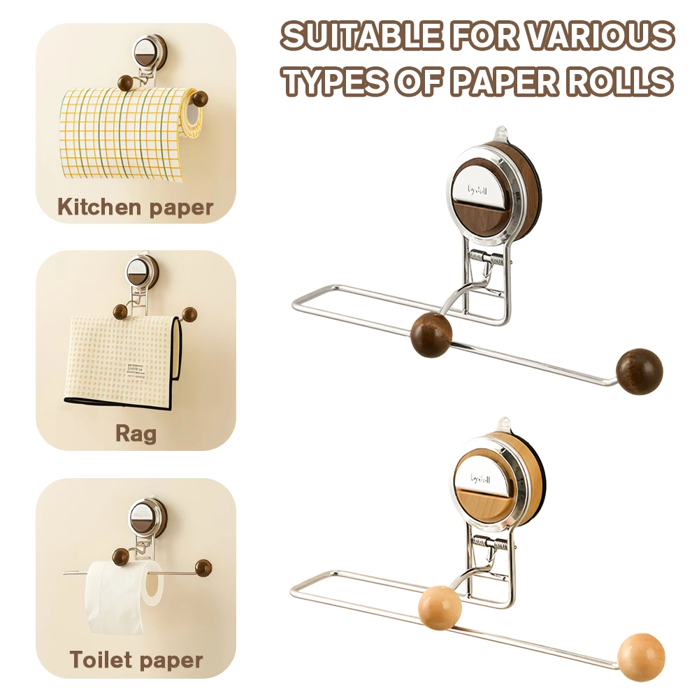 Stainless Steel Suction Cup Paper Towel Holder Wall-Mounted Toilet Roll Tissue Holder Bathroom Kitchen Accessories