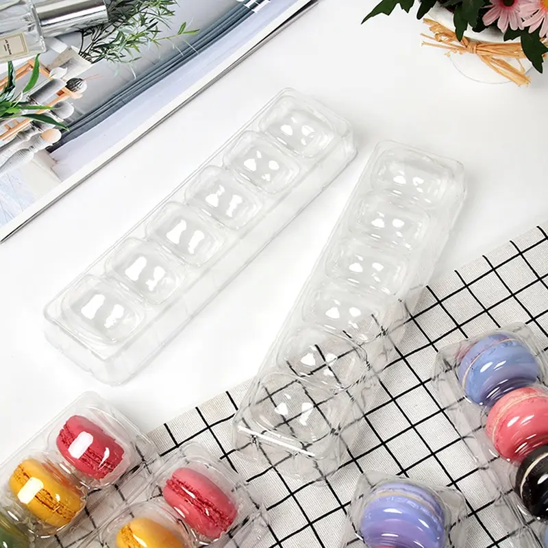 5PCS Macaron Box Transparent PET Dessert Pastry Packaging Boxes Cake Display Decoration Holds 6 Macarons Party Supplies Only Box