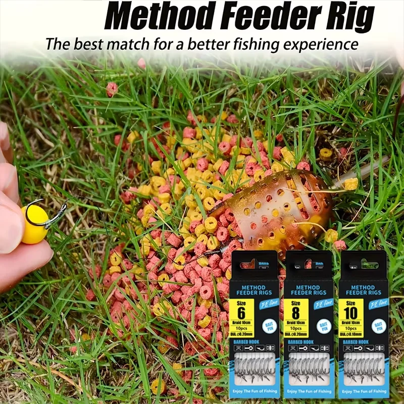 Method Feeder Rigs with Barbed Hooks Size 6-14, High-Strength Braided Line, Mixed Colors Fishing Tackle for Carp and Crucian Fis view 4
