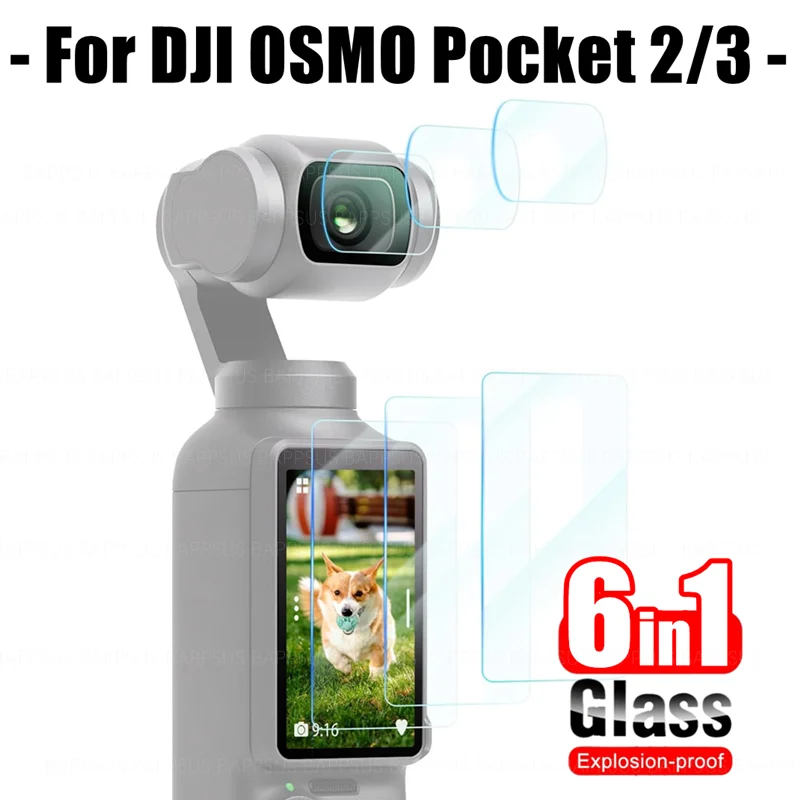 6in1 Tempered Glass Film for DJI Osmo Pocket 3 2 LCD Screen Protector Camera Lens Film 9H Hardness Protective Cover for Pocket3