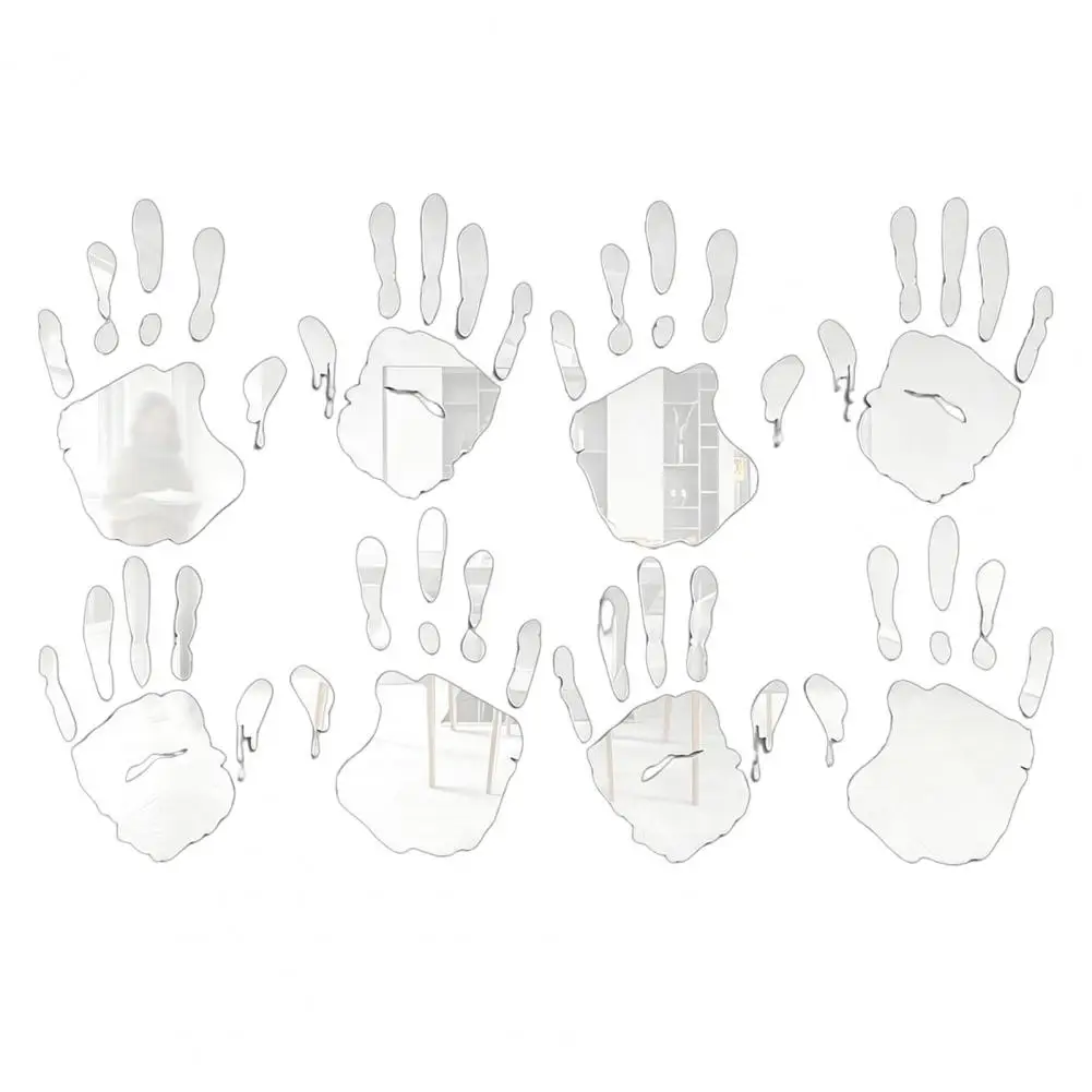 Realistic 3d Mirror Decals 8pcs Halloween Handprint Mirror Wall Stickers 3d Blood Decals Removable Wall Art Decor for Haunted