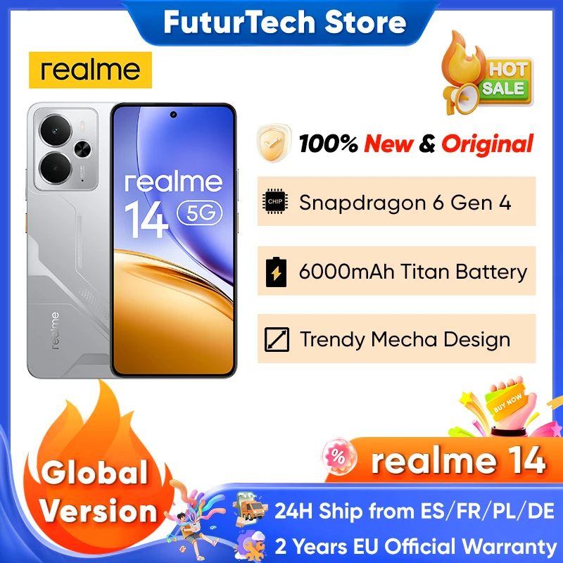 realme 14 Android Smartphone 5G NFC sbapdragon 6 gen 4' 120Hz AMOLED Display mAh Titan Batterie 50MP Camrea Globale Version