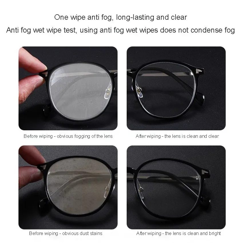 100Pcs Glasses Anti Fog Cleaning Wipes Winter Lenses Anti Fogging Lens Screen Wiping Special Paper