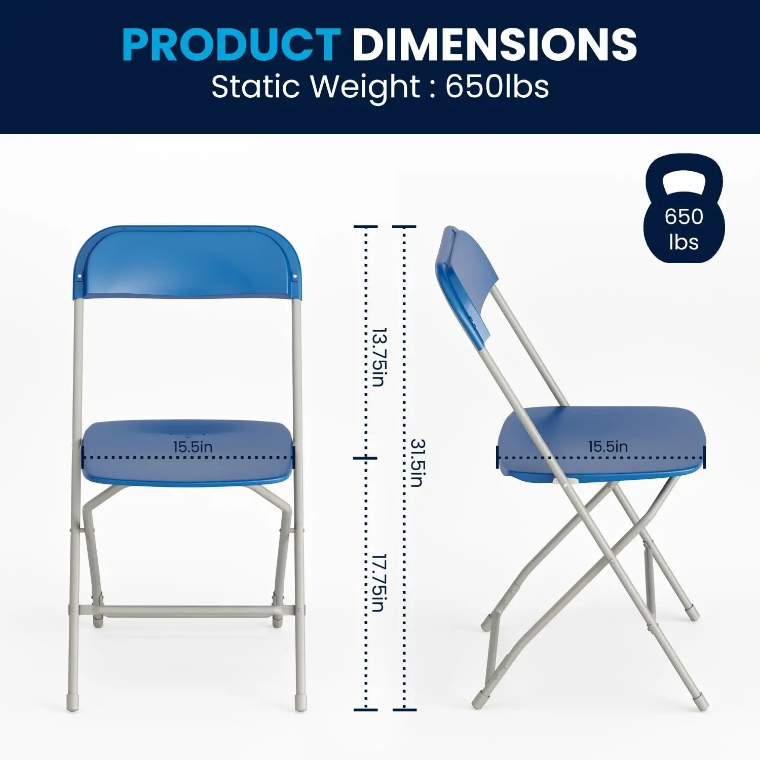 Hercules Series Plastic Folding Chair - Blue - 650LB Weight Capacity Comfortable Event Chair - Lightweight Foldi