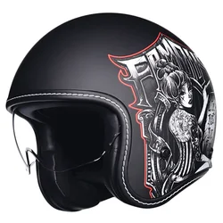 Adult Motorcycle 3/4 Open Face Helmet with Visor Cafe Racer Cruiser DOT Approved Jet Helmet Scooter Moped Pilot Half Helm ABS