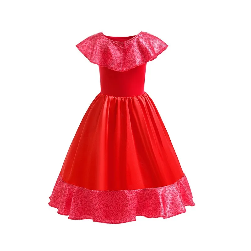 2024 Halloween Costume for Girls Baby Princess Dress Disney Elena of Avalor Red Ruffle Skirt Belt Dress Cosplay Party Gift Dress