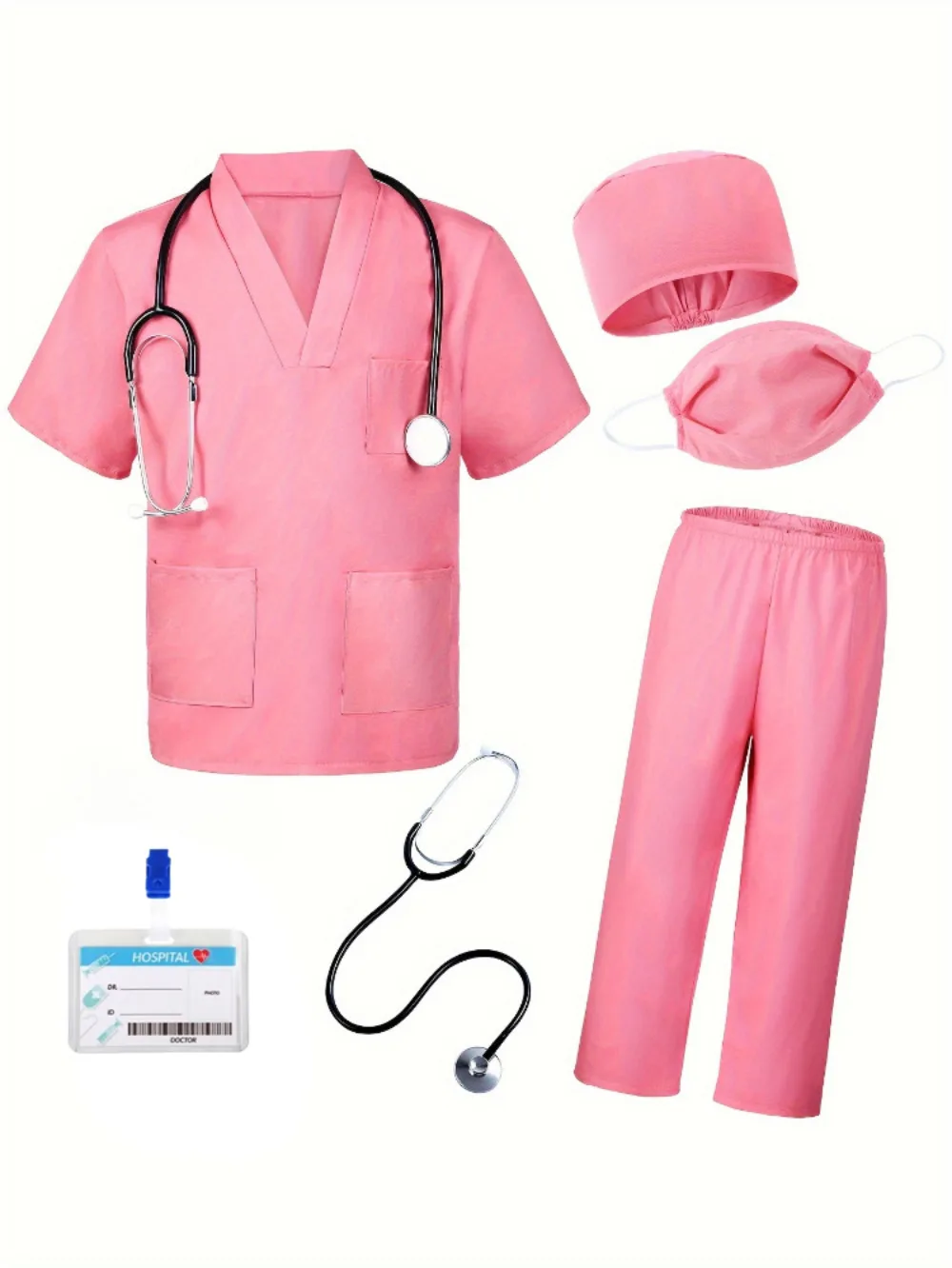 Ragazzi Ragazze Divertenti Abiti da festa di Halloween Bambino Dottore Infermiera Costume con scollo a V Top Pantaloni Accessori Abito Uniforme chirurgica medica