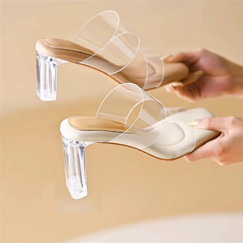 Sandales à talons hauts en plexiglas transparent pour femmes, escarpins d'été, pantoufles en MSI de PVC, chaussures Parker ouvertes, sandales transparentes