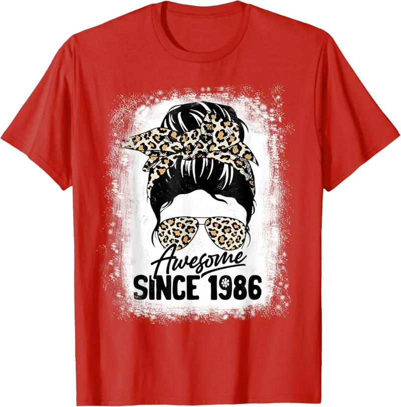 T-Shirt 40 Years Old Awesome Since 1986 Leopard 40th Birthday Funny Graphic Fashionable T Shirts 1986 Retro Tees Short Sleeves