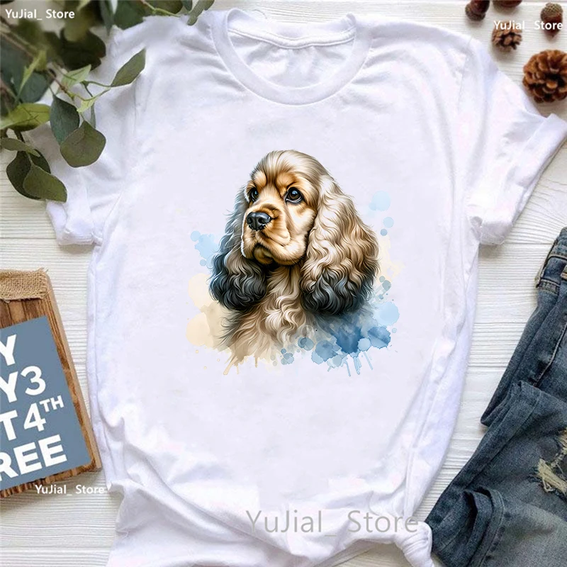 Camiseta con estampado de animales de Cocker Spaniel para mujer, camiseta de manga corta para niña, camiseta Harajuku de moda para mujer