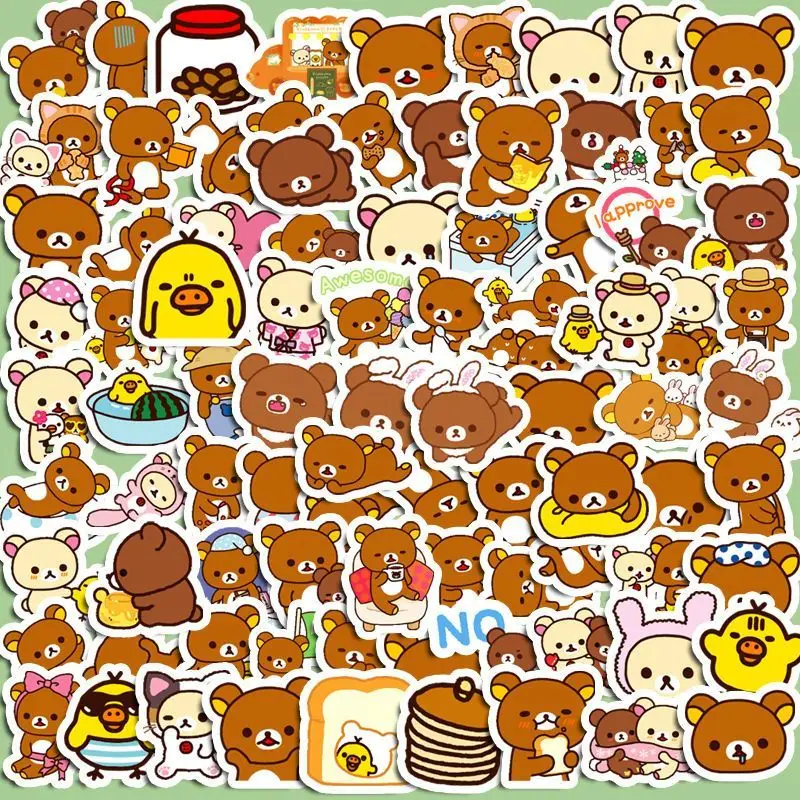 100 autocollants imperméables Rilakkuma à l'effigie de personnages de dessins animés pour carnet, agenda, réfrigérateur, skateboard, décoration, jouets DIY pour étudiants