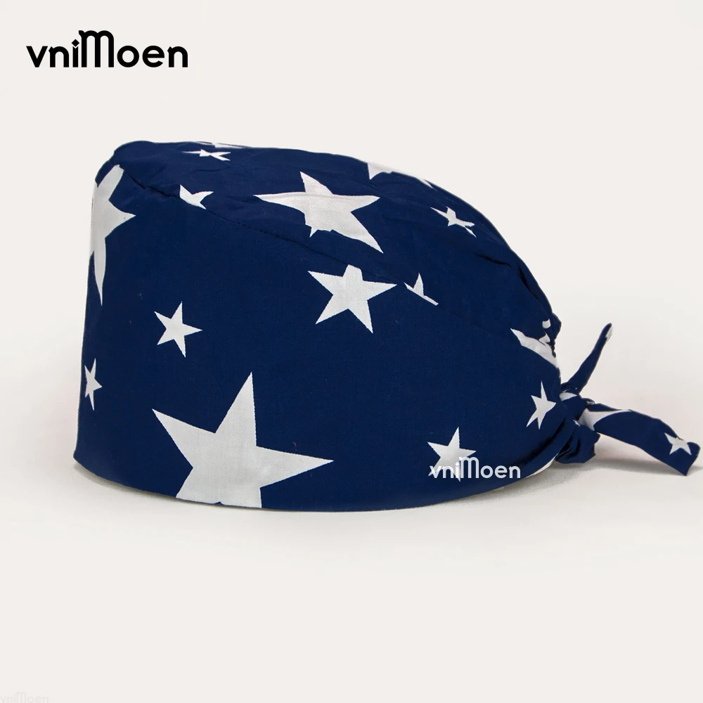 vnimoen Unisex cotton Cartoon print Scrub hat adjustable Scrub hat beauty salon cap lab pet shop With sweat towel Scrub Dust cap