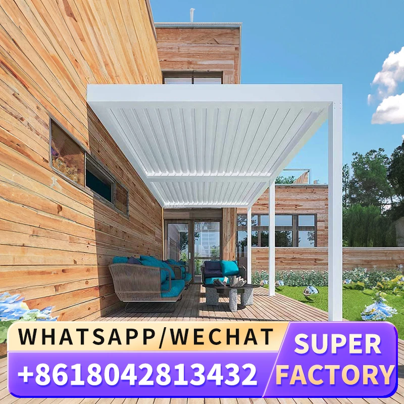 Outdoor Wood Pergola Aluminum Motorized Louvered Roof Pergola Waterproof Bioclimatic Gazebos Garden Metal Pavilion