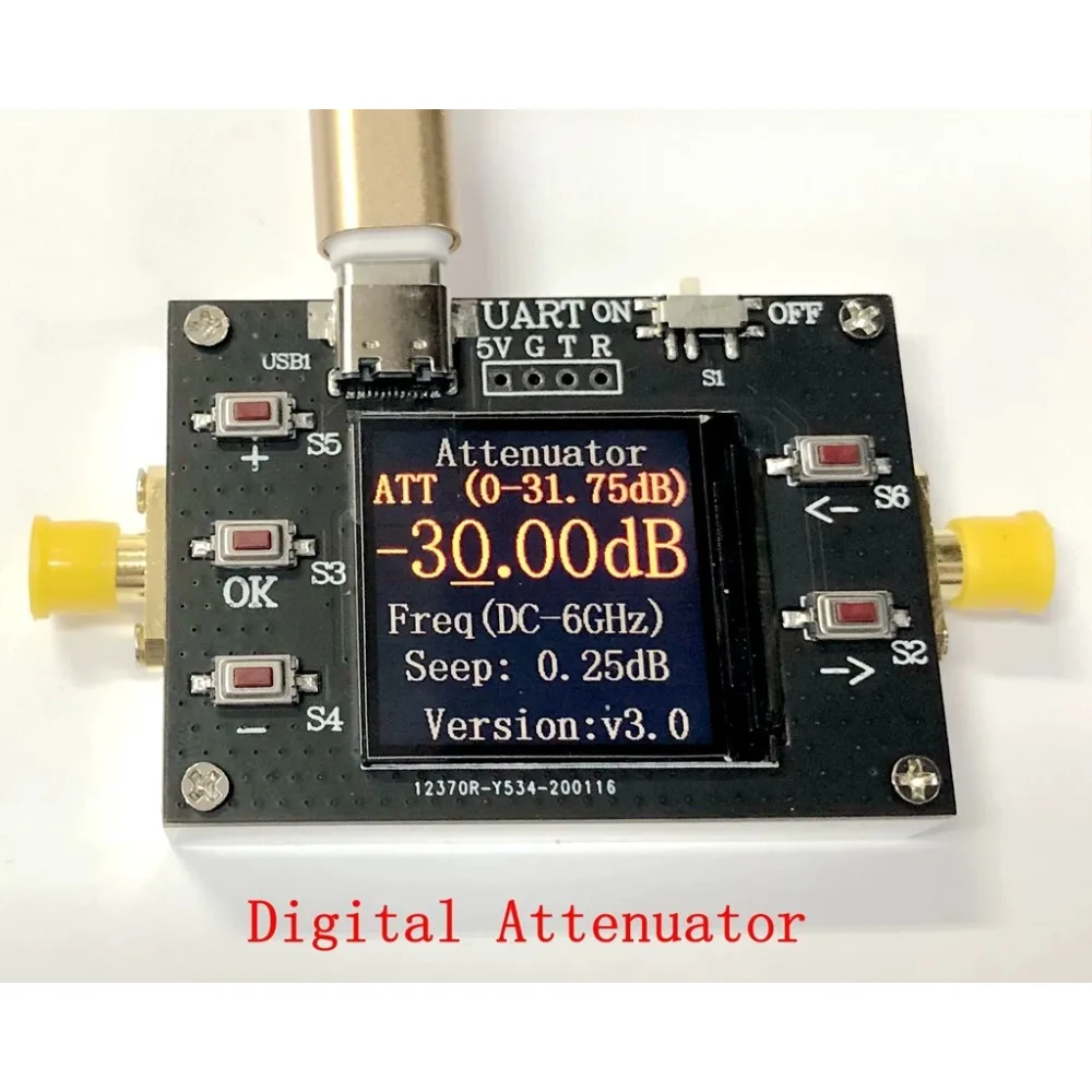 1PC DC-6GHz 30dB Digital Programmable RF Attenuator TYPE-C Power CNC Housing TFT Display RF Signal Testing Calibration Module