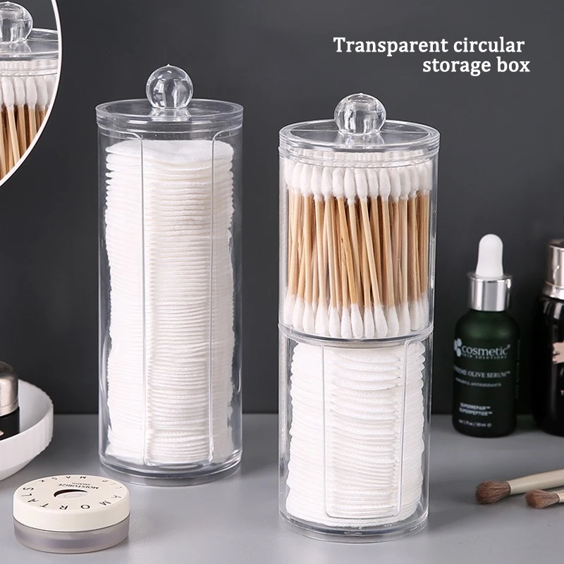 Acrylic Storage Box with Lid Qtip Holder Dispenser Clear Plastic Jar Makeup Organizer Bathroom Canister Storage Organization