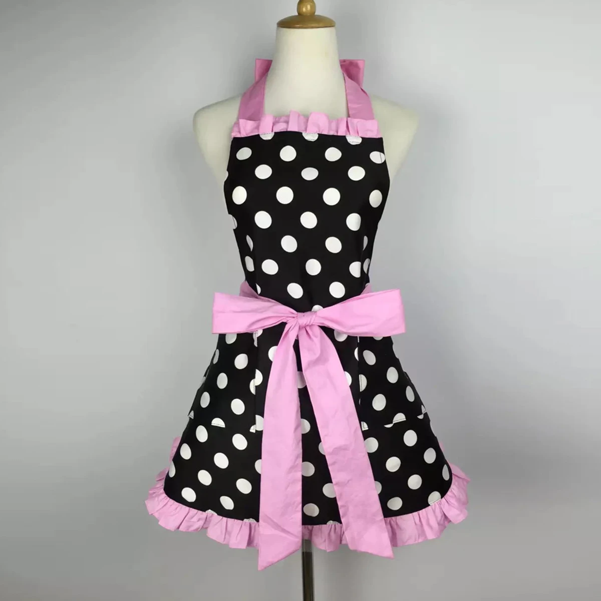 Kitchen Cooking Apron Retro Polka Dot Aprons Ruffle Side Vintage Cooking Aprons with Pockets Adjustable Kitchen Aprons for Women