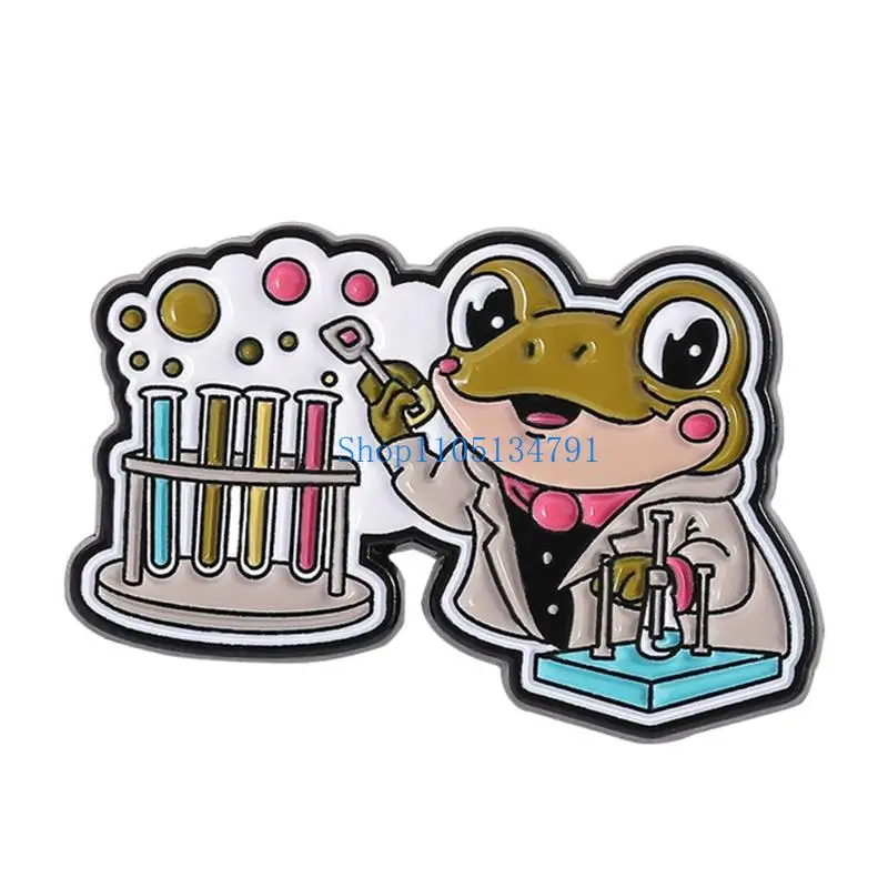 98km Cartoon Frogs Chemist Brooch with Microscope Test Tube for Laboratory Enthusiasts