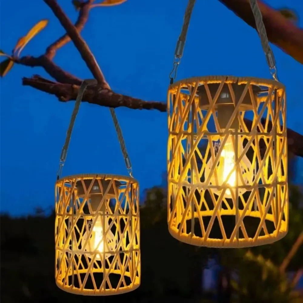 

Outdoor Solar Imitation Rattan Lantern Courtyard Balcony Garden Decoration Candle Lights Creative Atmosphere Bamboo Chandelier