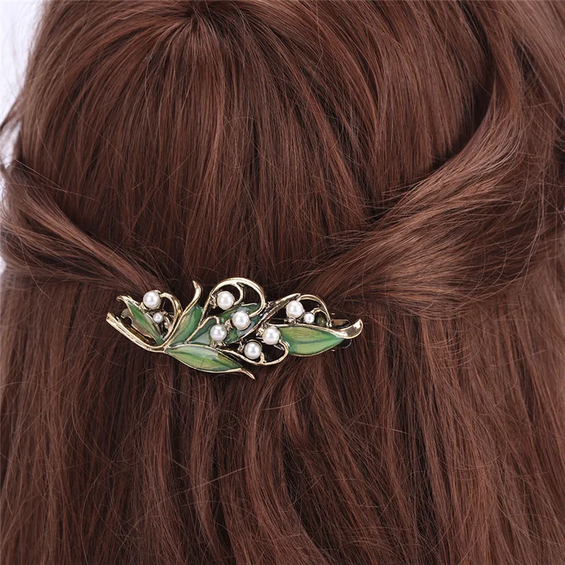 Women's Vintage Hairpins Hair Clip Jewelry Accessories Zinc Alloy Ancient Bronze Plated Enamel Folwer Style And Pearls