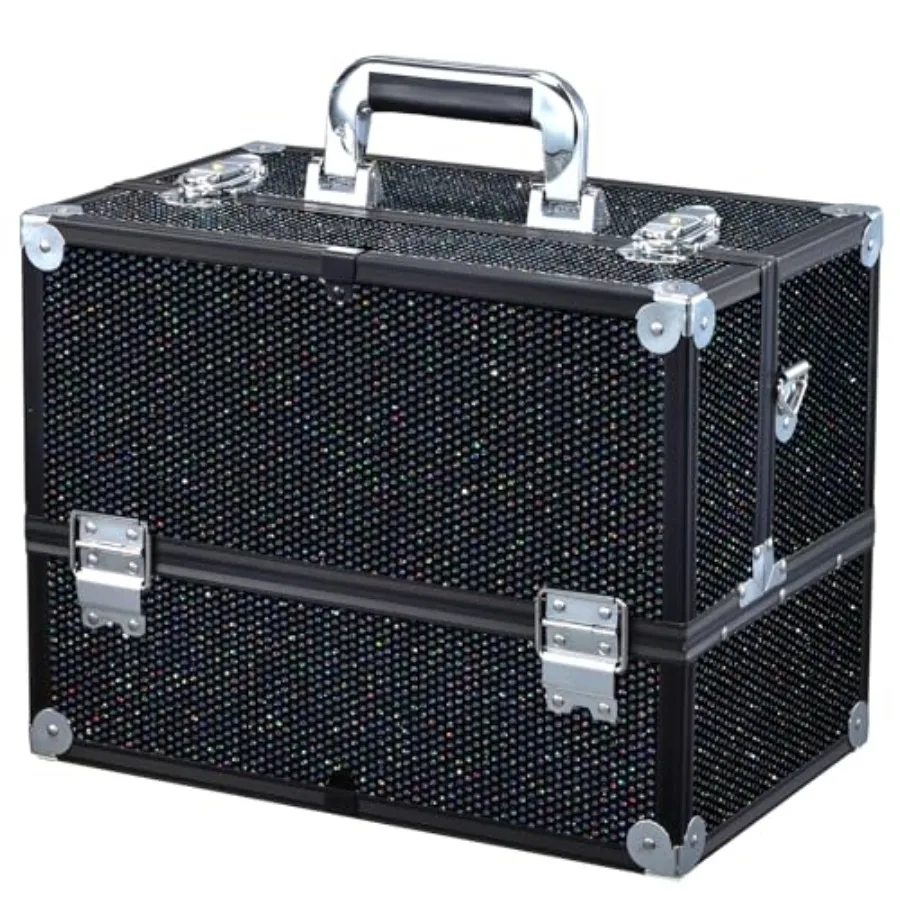 

Joligrace Makeup Train Case Large 6 Tray Professional Organizer Box - Cosmetic Make Up Carrier with Lock and Key Carrying Strap