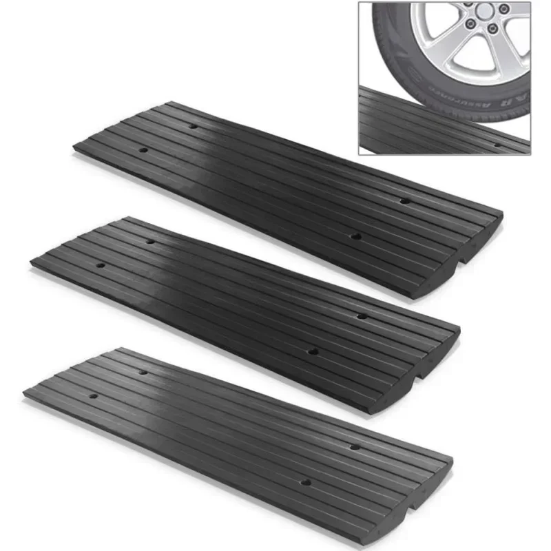 A Car Driveway Adjustable Curb Ramps - 3 Pack Heavy Duty Rubber Threshold Ramp Kit Set -For Loading Dock