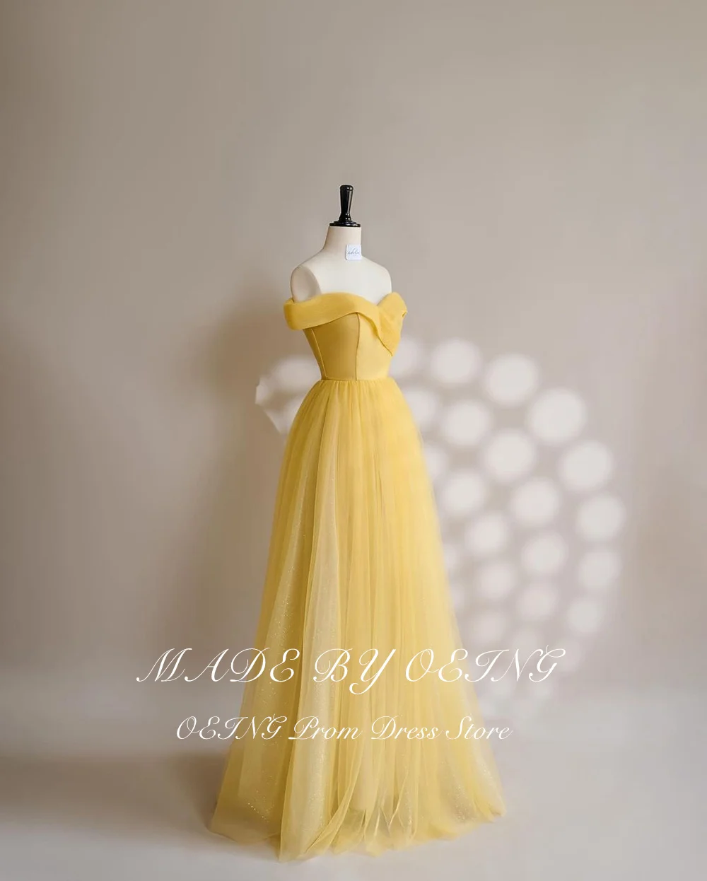 OEING Elegant Yellow Tulle Evening Dresses  Off Shoulder Corset Back Prom Dress Floor Length Garden Wedding Party Gowns 2024