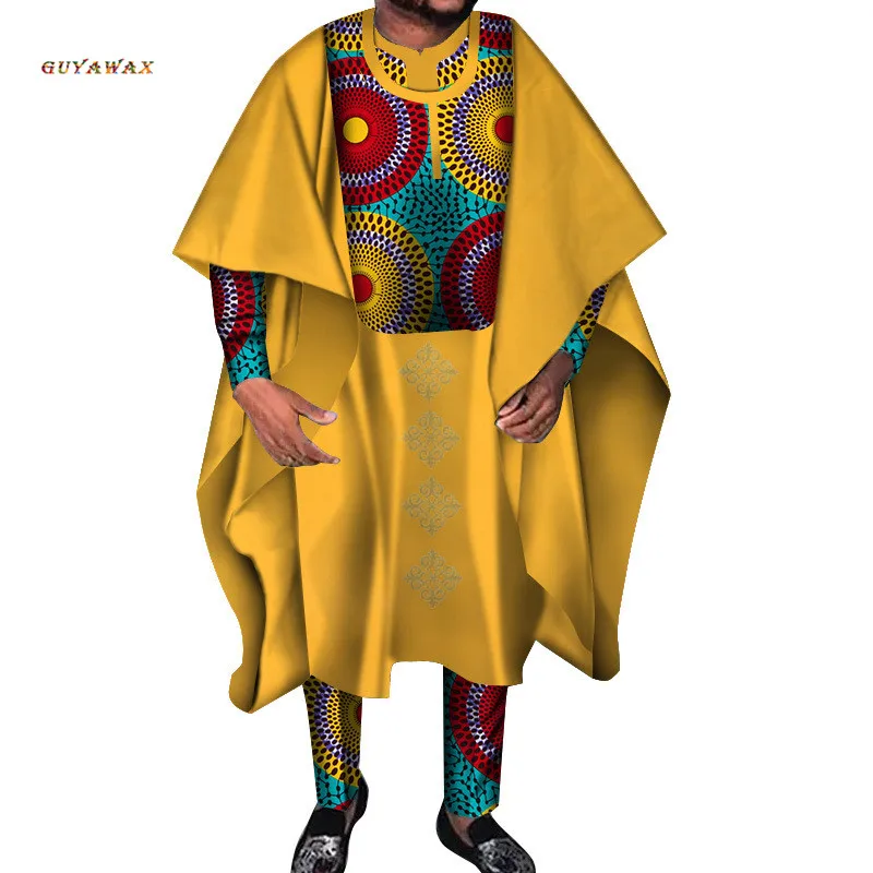 ! Venda quente africano terno para homens agbada robe dashiki impresso camisas e calças 3pcs conjunto kaftan roupas bazin riche roupas formais