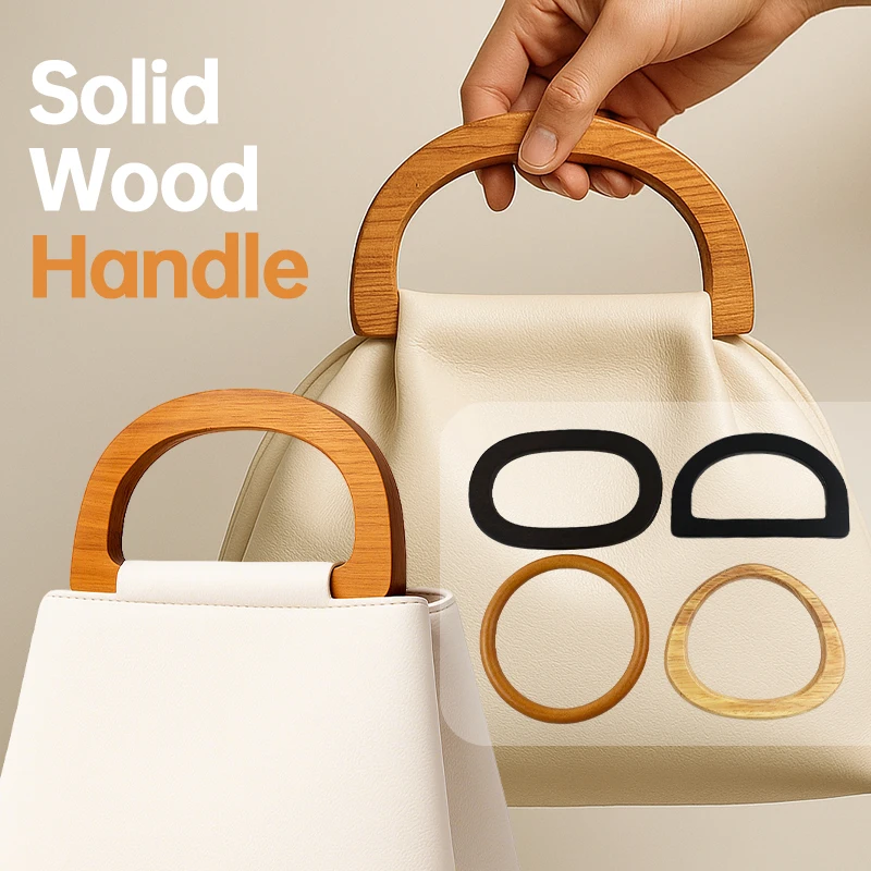 

2Pcs Solid Wood Bag Handle Purse Frame Women's Handbag Woven-Bag Wrist Ring Handles Handmade Sewing Bracket DIY Bags Accessories
