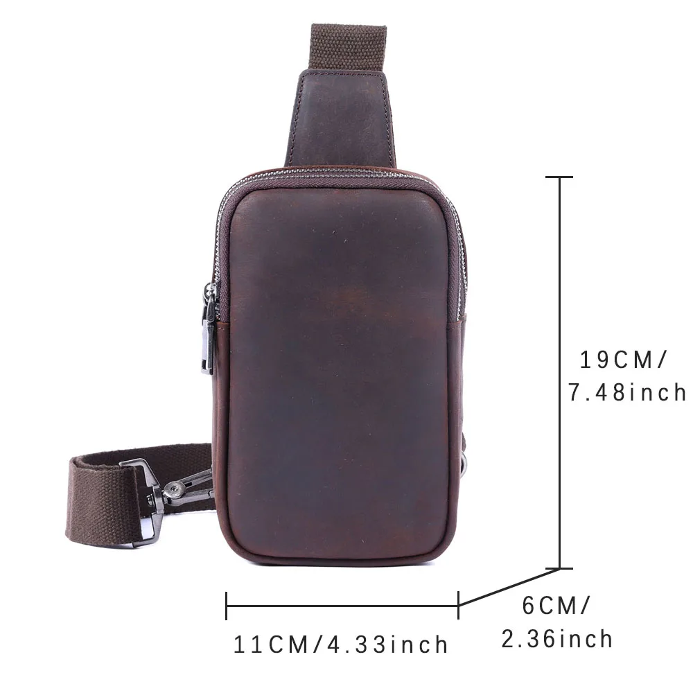 Premium-Brusttasche aus echtem Leder für Herren, Vintage-Umhängetasche aus Vollnarbenleder, Umhängetasche, Sling Bag, Tagesrucksack mit großem Fassungsvermögen – Detail 3