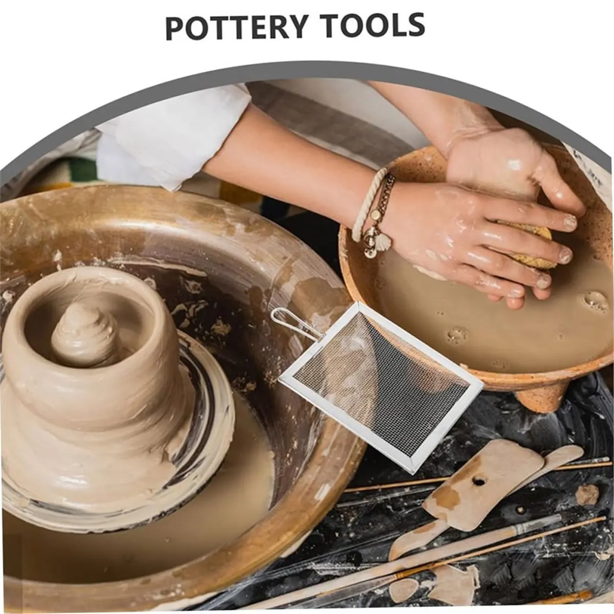 مجموعة أدوات فخار من الفولاذ المقاوم للصدأ مكونة من 3 قطع - غربال التربة وفلتر طلاء السيراميك للنحت الفعال