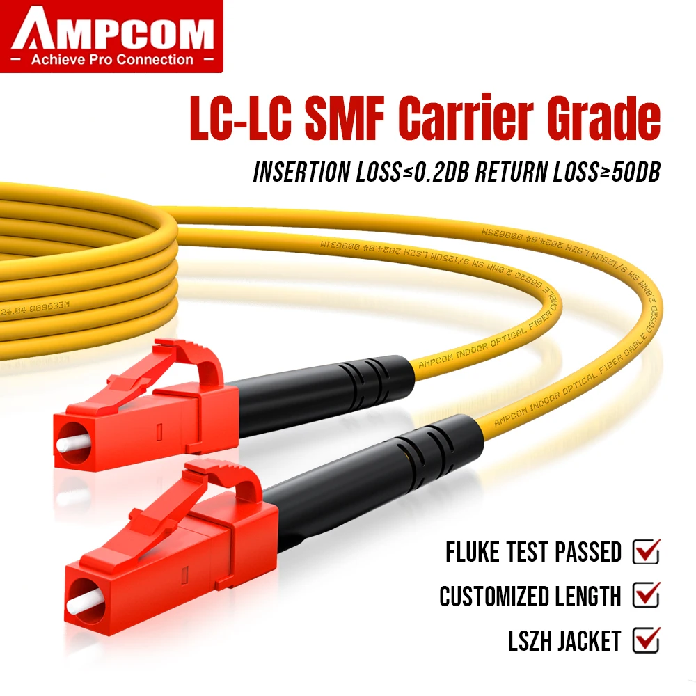 AMPCOM Fiber Optic Cable Cord LC to LC Single Mode Optical Fiber Jumper Simplex UPC 9/125μm, OS1/2 SMF LSZH OFNR