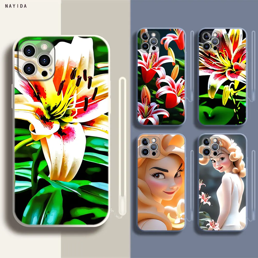 Soft Silicone Phone Case For Apple iPhone 15 14 13 12 11 Pro X XS Max XR Plus Mini Cover lily