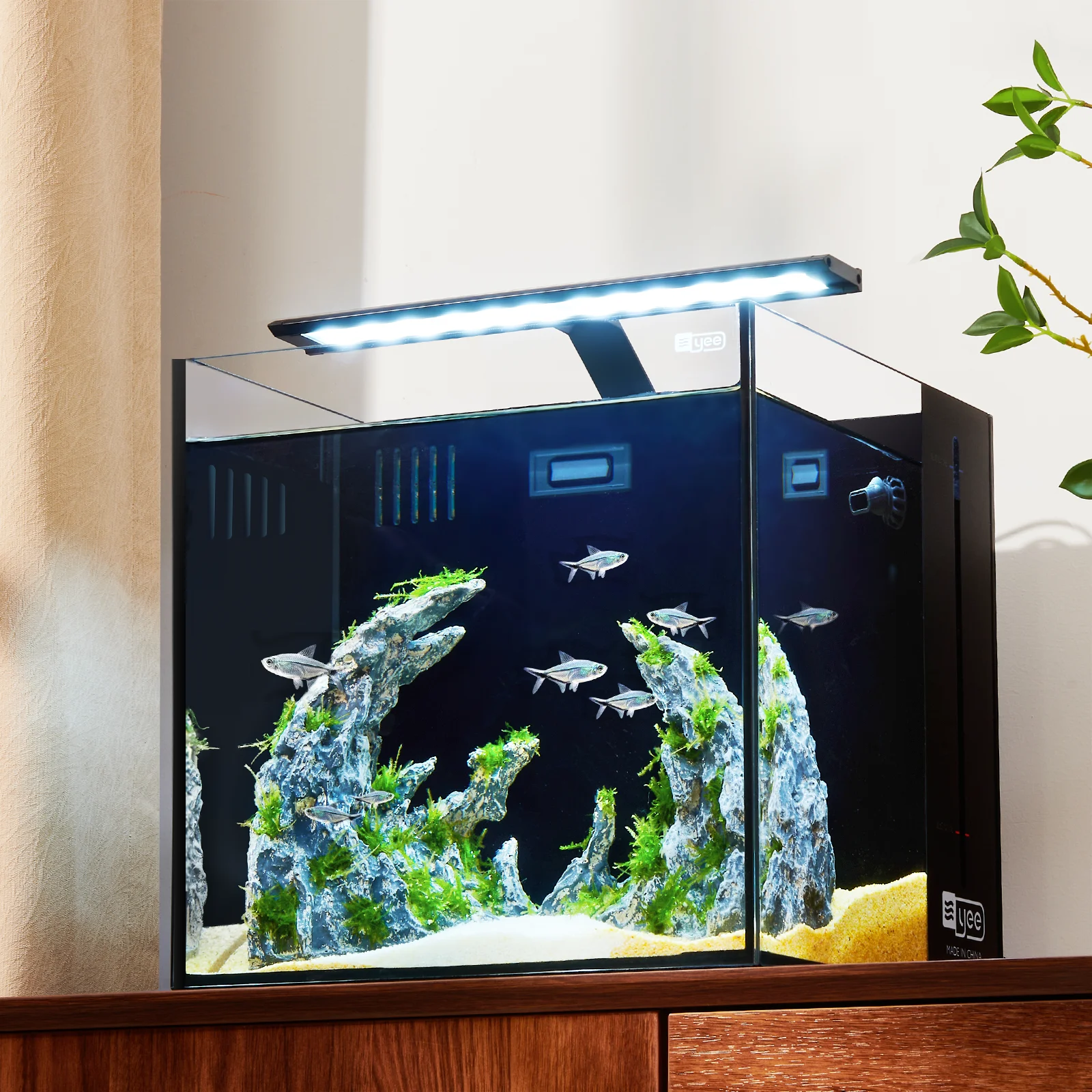 Desktop Aquarium Filter System, 3-in-1 Back Mount Oxygen & Water Purification for Small Fish Tank & Marine Reef