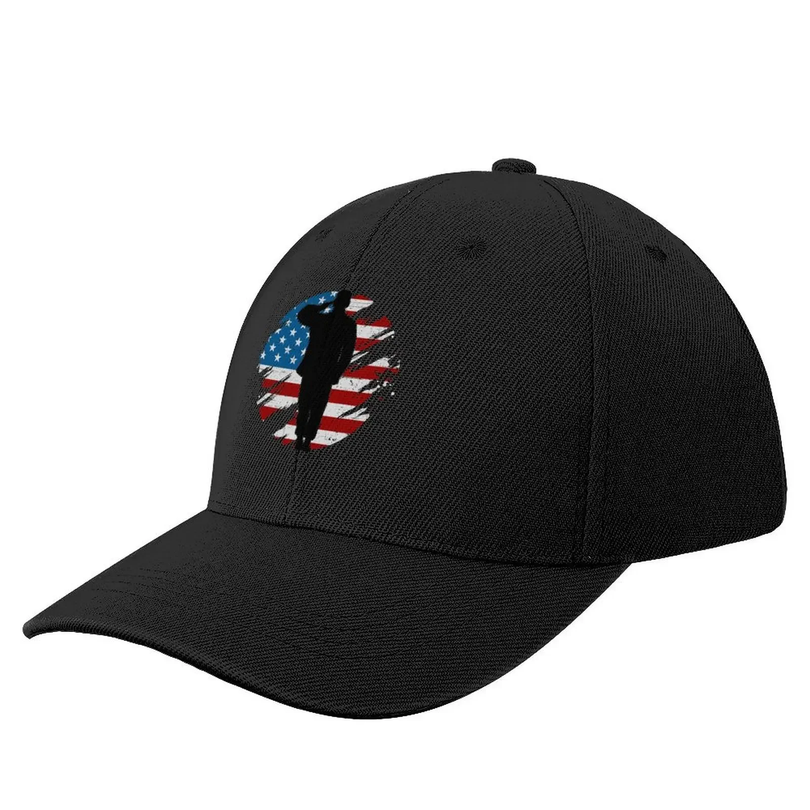 American Flag Saluting Soldier Round Grunge, Proud Soldier Baseball Cap Hat Beach Golf Hat Man Vintage Sun Hats For Women Men's