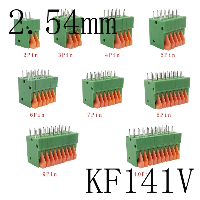 10Pcs 2.54mm Pitch KF141V PCB Screwless Terminal Block Connectors 2P/3/4/5/6/7/8/9/10 Pin Straight Terminals