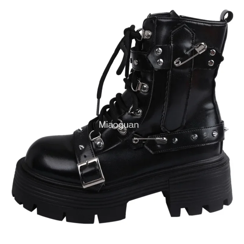 Botas Punk de charol para mujer, botines de piel sintética, transpirables, con cremallera, plataforma Lolita, estilo Retro gótico, punta redonda,