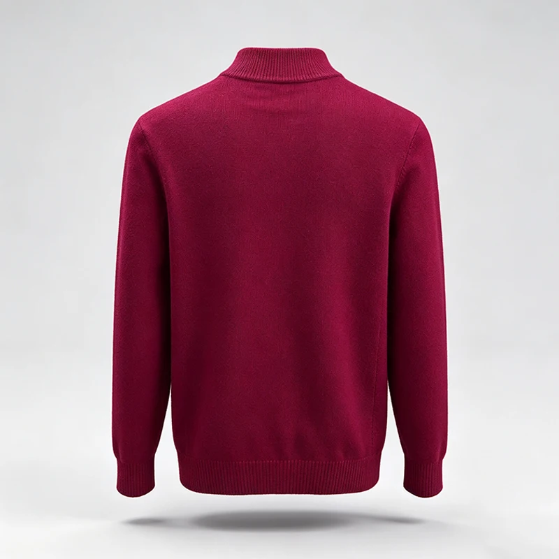 Herren Klassischer Halbrollkragen-Strickpullover Langarm Gerippter Saum Glatter Bequemer Stoff Vielseitig Herbst Winter Büro Einfache Bluse – Detail 12