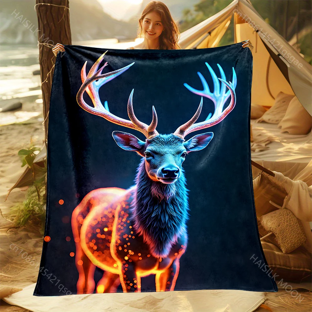 1PC Glowing deer in darkness Print Adult Children Warm Blankets Home Travel Car Soft and Comfortable Suitable for all seasons