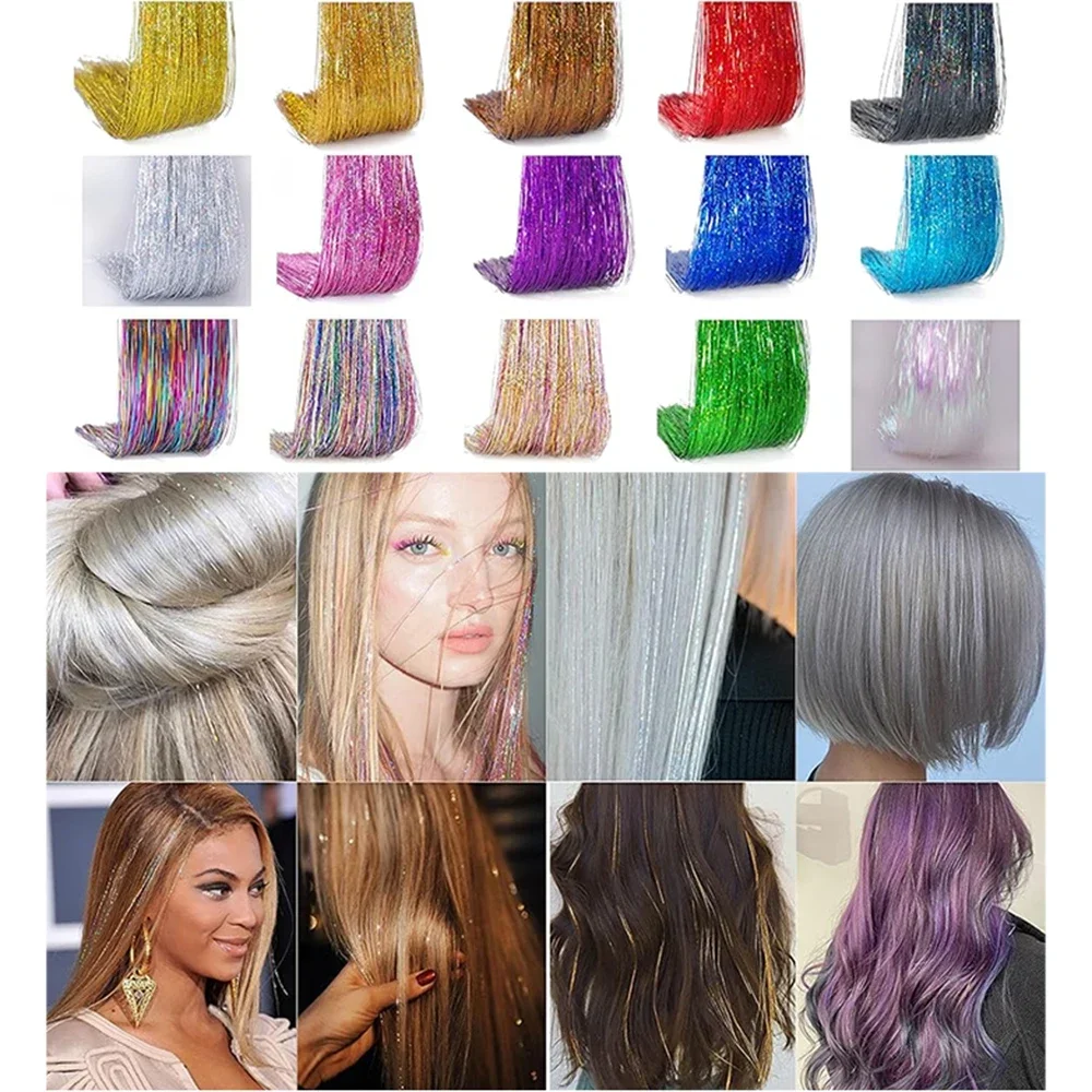 Shiny Hair Tinsel Kit Rainbow Women Colorful Glitter Bling Hair Extension Twinkle Hair Dazzles Accessories for Braiding