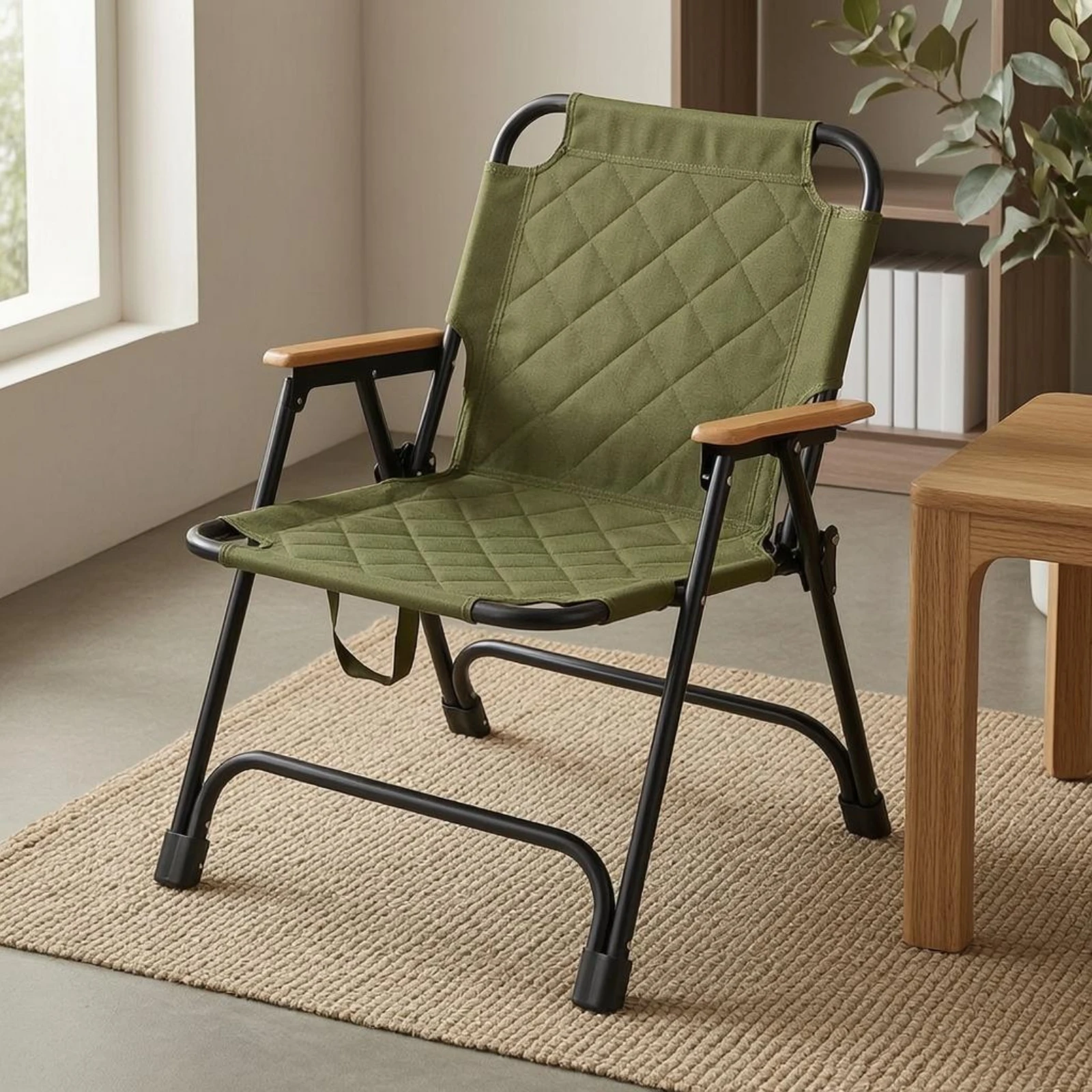 Camping Lounge Chair Quilted Folding Lounge Chair Outdoor Furniture Carry Loop Portable