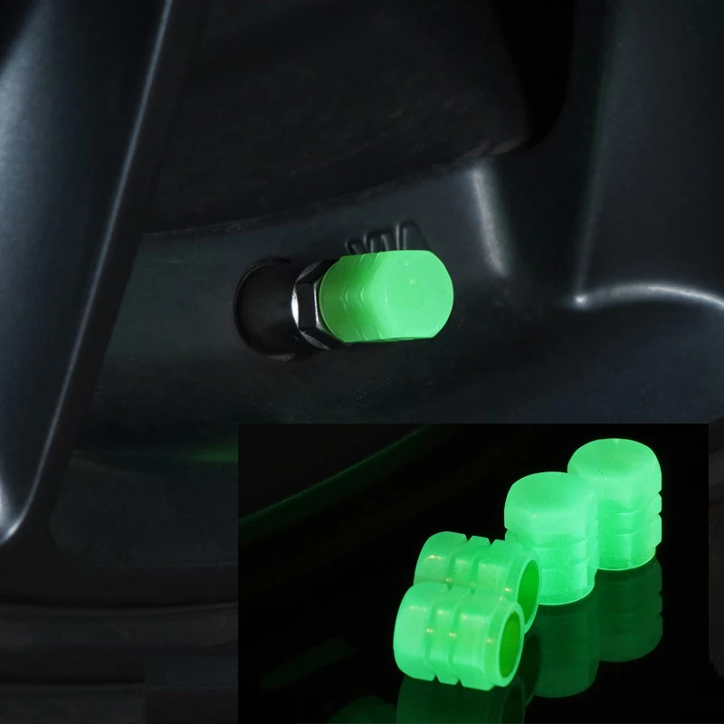 Carro luminoso pneu válvula tampa, motocicleta moto roda bocal, noite incandescente decoração fluorescente, pneu caule tampas