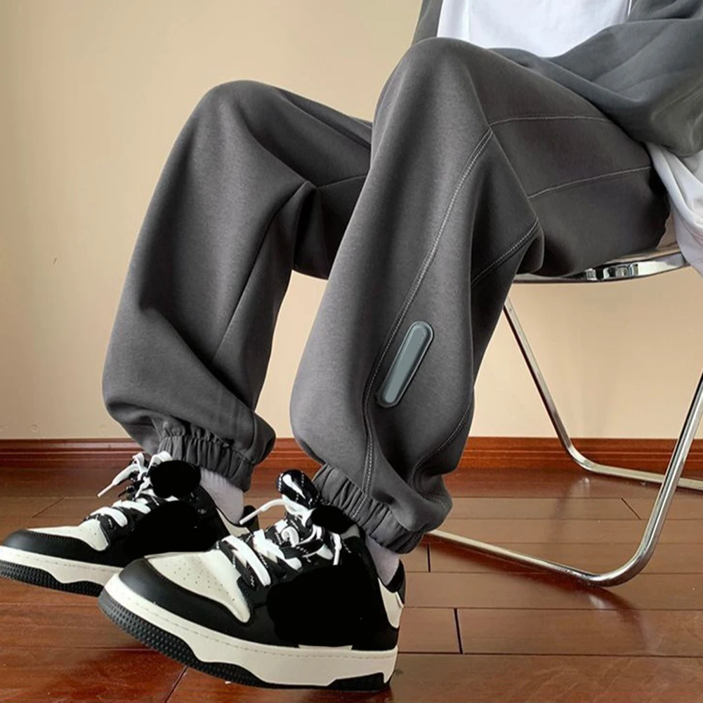 Mens Straight Pants Loose Pockets Trendy Sweatpants Elastic Waist Sports Cuffs