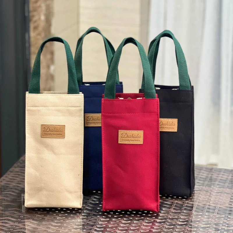 【F】Minimalist Portable Canvas Handheld Student Water Cup Bag Insulation Cup Cover Umbrella Bag Zero Wallet Mommy Bag