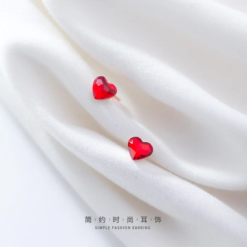 Sale 72th astudios925Silver Earrings For Women Red - Ear Studs Heart-Shaped Stud EarringsG5474