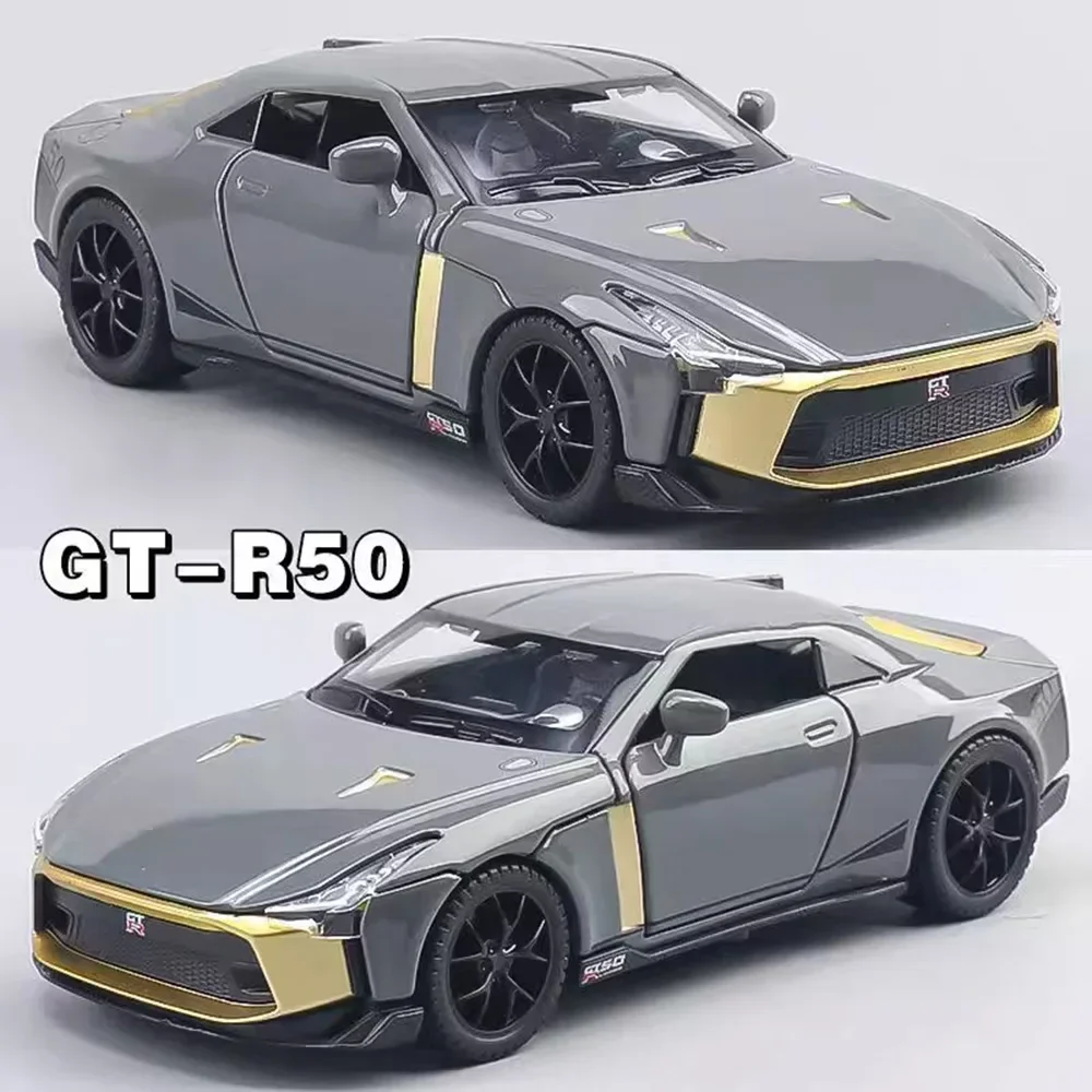 1:32 Nissan GTR50 Models Cars Alloy Diecast Toys Rubber Tires Miniature Car Light Sound 3 Doors Opened Vehicle Child Adult Gifts